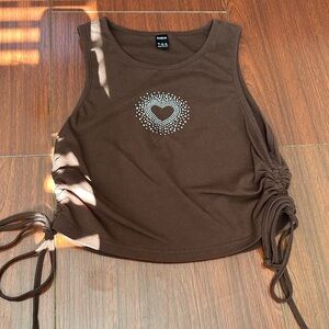 SHEIN Brown Tank Top with Heart Detail